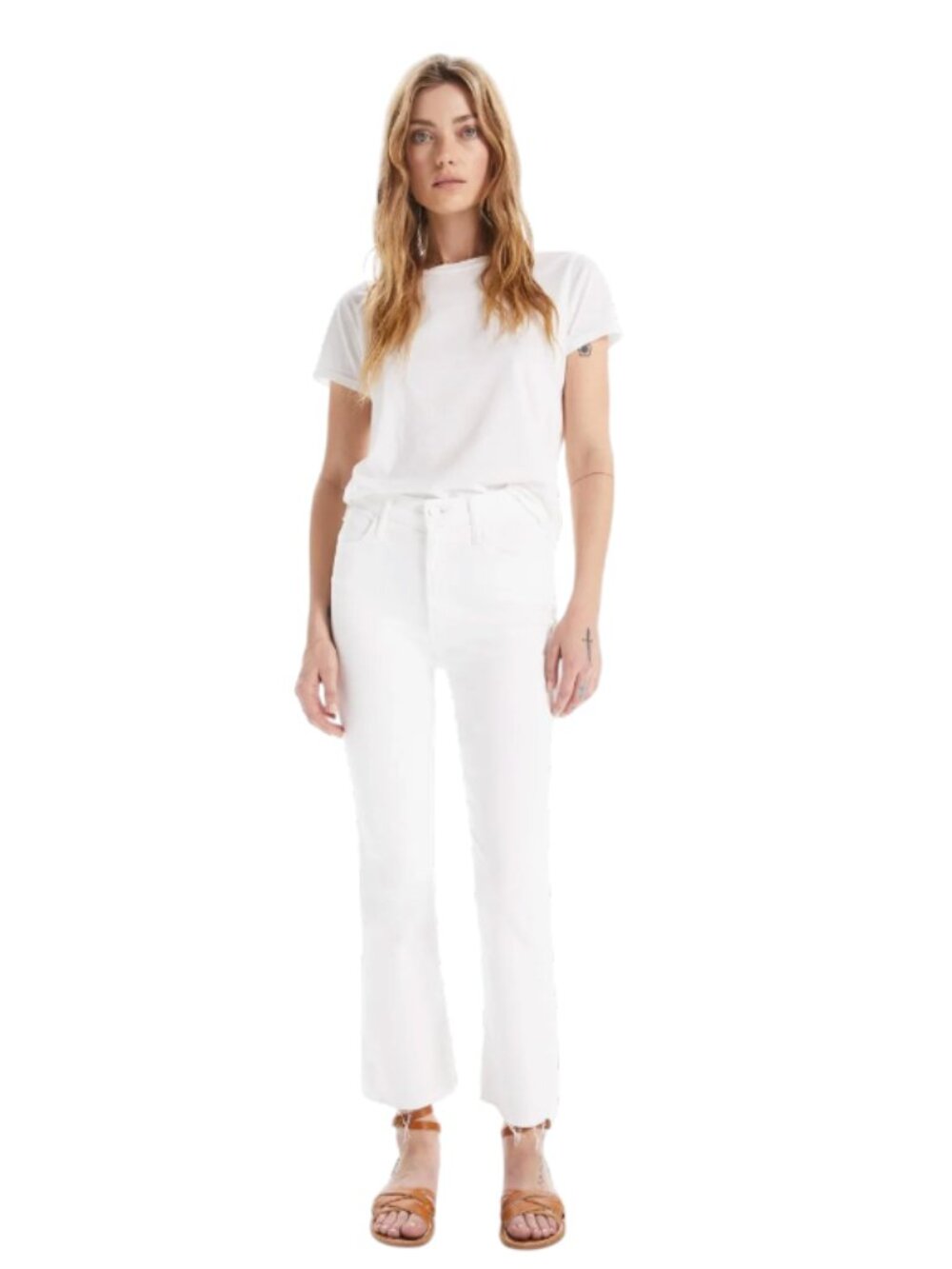 Mother Hustler Ankle Fray Jeans Womens 28 White Fairest of them All High Rise
